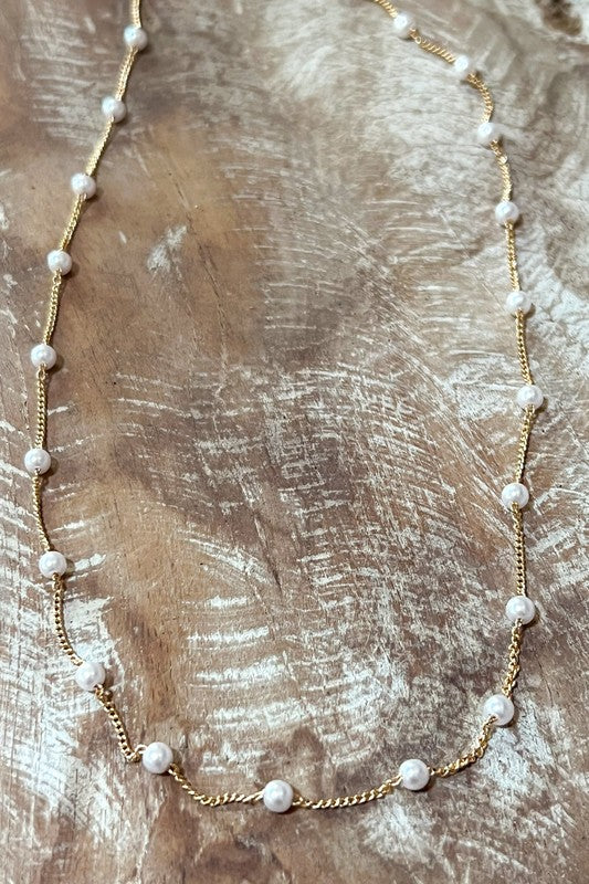 Delicate Pearl Gold Link Necklace