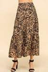 Lydia Tiered Abstract Animal Print Midi-Skirt in Black/Brown