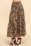 Lydia Tiered Abstract Animal Print Midi-Skirt in Black/Brown