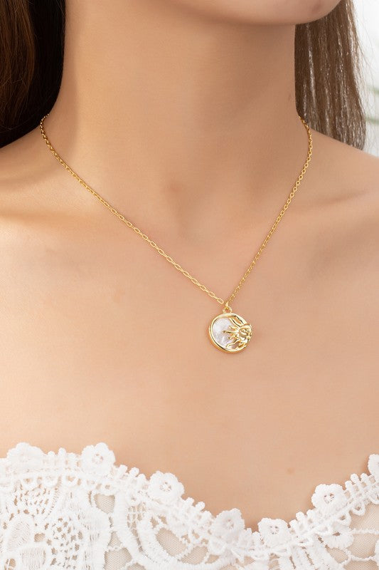 El Sol Gold Plated Sun Charm with Mother of Pearl Backing 16" Chain Necklace