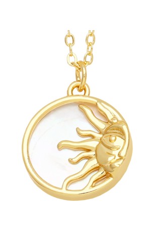 El Sol Gold Plated Sun Charm with Mother of Pearl Backing 16" Chain Necklace