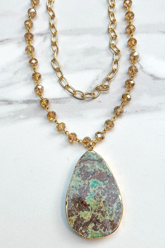 Sabrina African Jasper Layered Beaded Chain Link Necklace