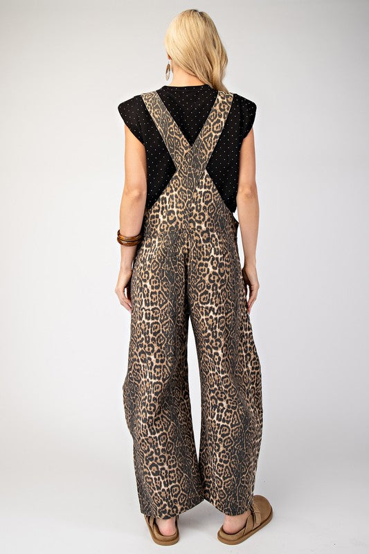 Paws For Effect Leopard Print Denim Overalls in Black/Brown