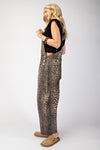 Paws For Effect Leopard Print Denim Overalls in Black/Brown
