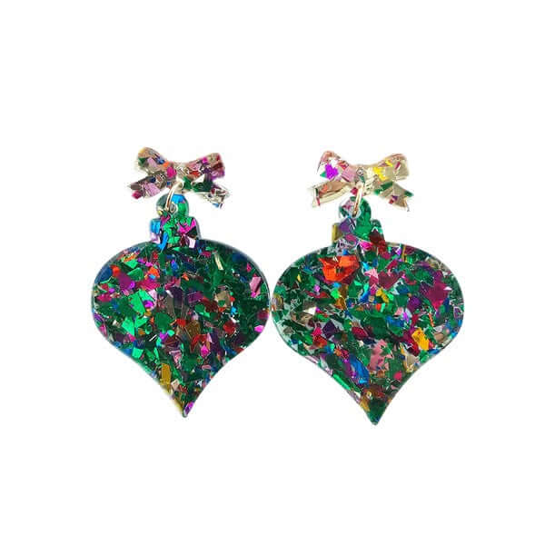 Sparkly Confetti Ornament Acrylic Earring in Green