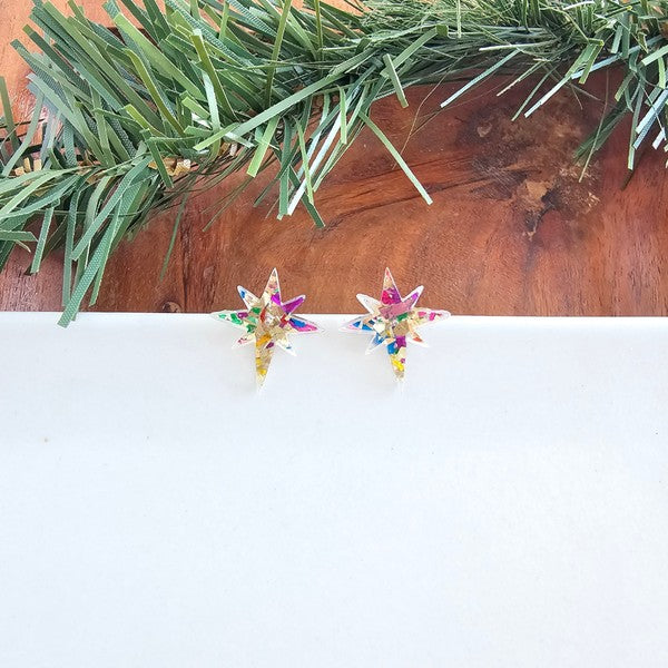 Sparkly Confetti Star of Bethlehem Studs in Gold