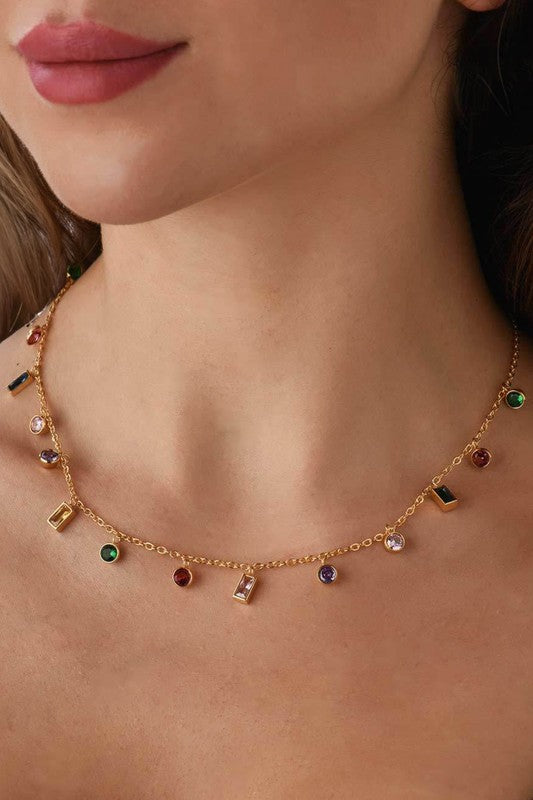 Fiona 18K Gold Plated Crystal Charm Necklace