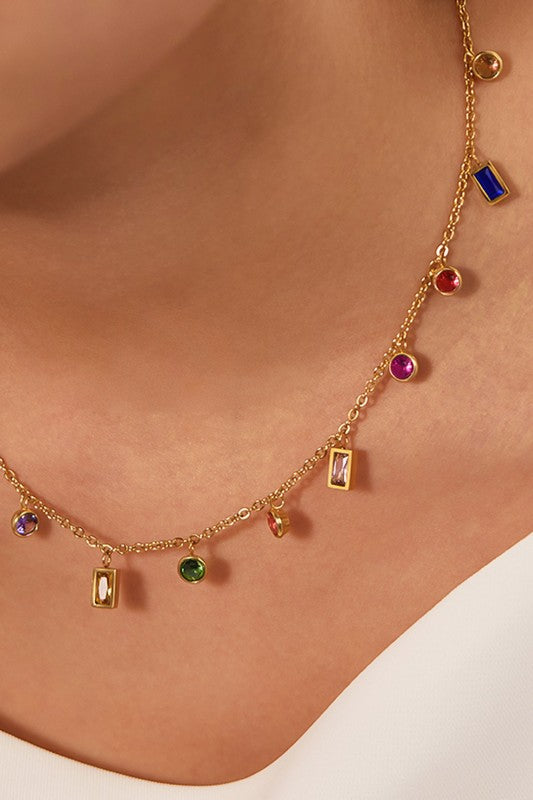 Fiona 18K Gold Plated Crystal Charm Necklace