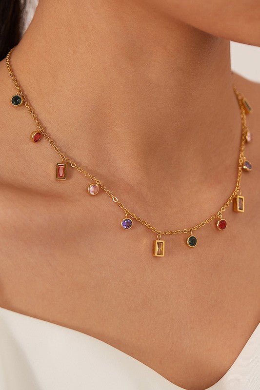 Fiona 18K Gold Plated Crystal Charm Necklace