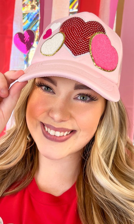 Heart Breaker Heart Patch Trucker Hat in Pink