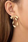 Twisted Ribbon Bow Earrings in Gold