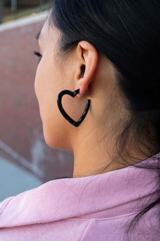 Acrylic Heart Hoops Earrings in Black