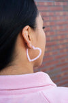 Happy Heart Acrylic Hoop Earrings in Pink