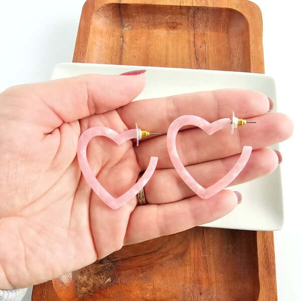 Happy Heart Acrylic Hoop Earrings in Pink