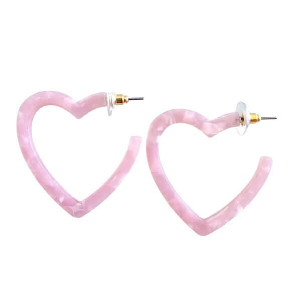 Happy Heart Acrylic Hoop Earrings in Pink