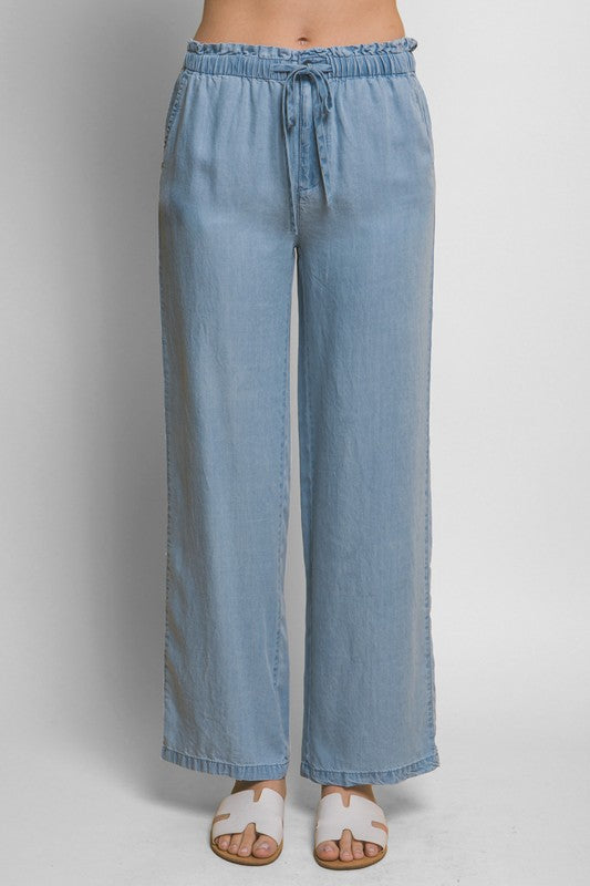 Lauren Elastic Waist Tencel Pants in Light Blue