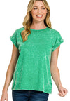 All in Fun Crinkle Washed Short Sleeve Tee in Kelly Green