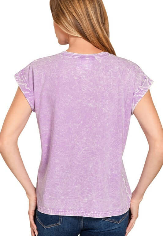 All in Fun Crinkle Washed Short Sleeve Tee in Bright Lavender