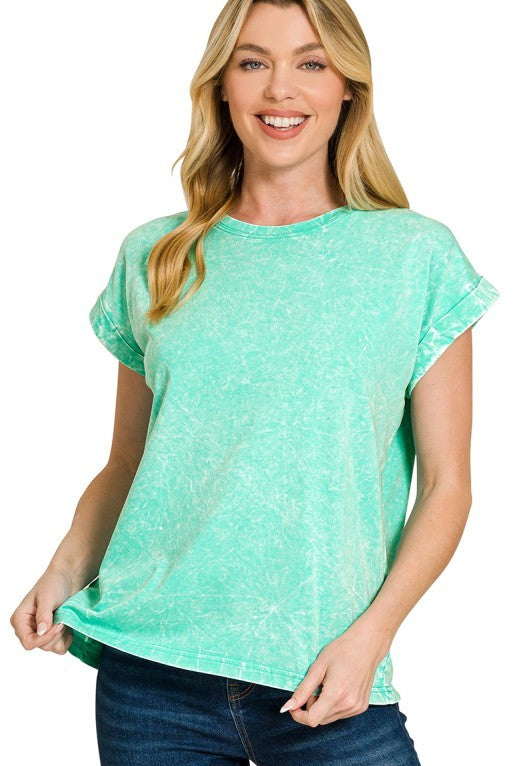 All in Fun Crinkle Washed Short Sleeve Tee in Mint