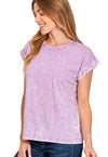 All in Fun Crinkle Washed Short Sleeve Tee in Bright Lavender