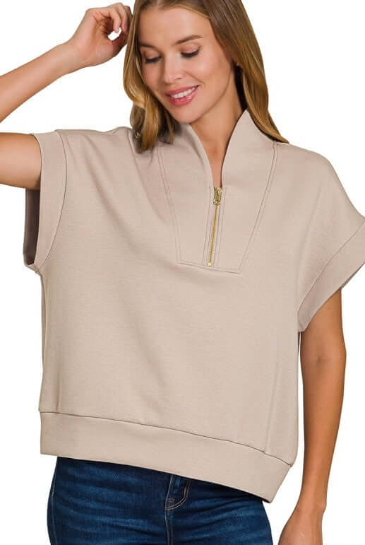Casual Confidence Scuba High Neck Top in Ash Mocha