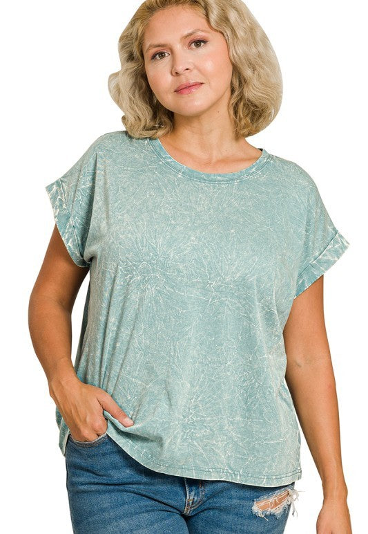 All in Fun Crinkle Washed Short Sleeve Tee in Ash Blue - Curvy