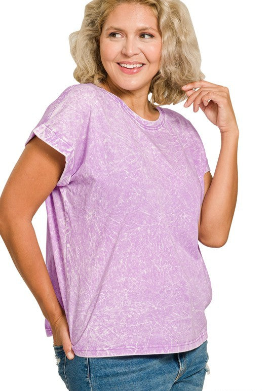 All in Fun Crinkle Washed Short Sleeve Tee in Bright Lavender - Curvy