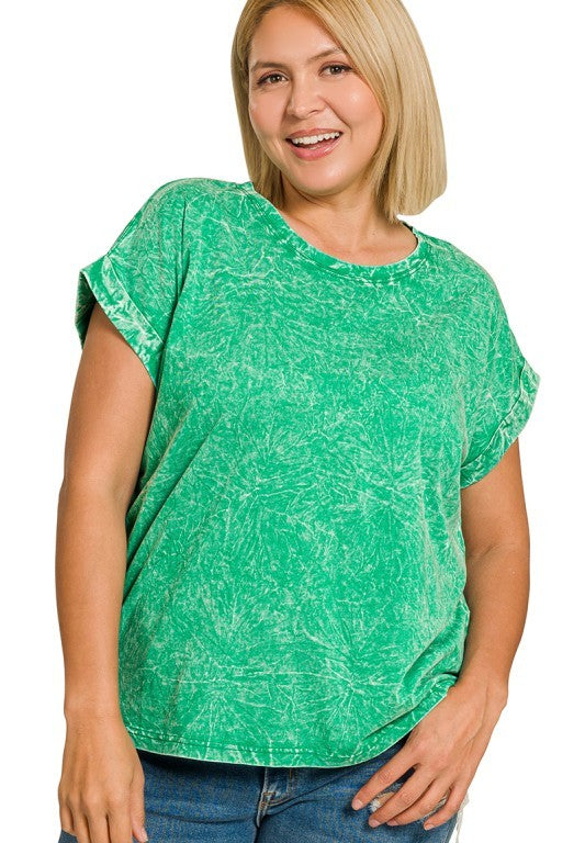All in Fun Crinkle Washed Short Sleeve Tee in Kelly Green - Curvy