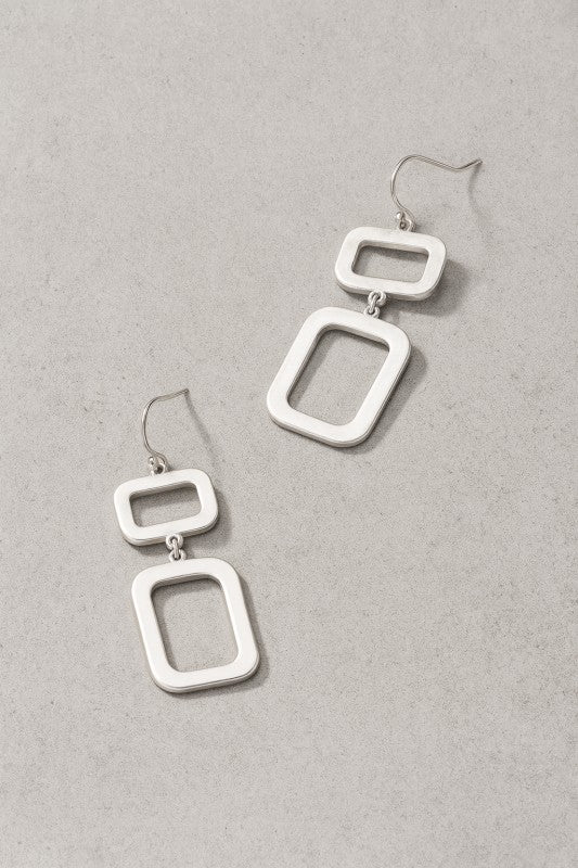 Squared Away Double Open Rectangle Earrings in Silver