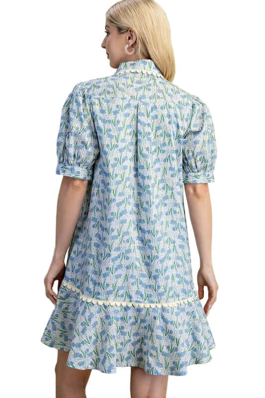 Bonnie Floral Print Mini Dress in Light Blue