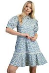 Bonnie Floral Print Mini Dress in Light Blue