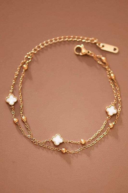 Connie 18K Gold Plated White Clover Quatrefoil Bracelet