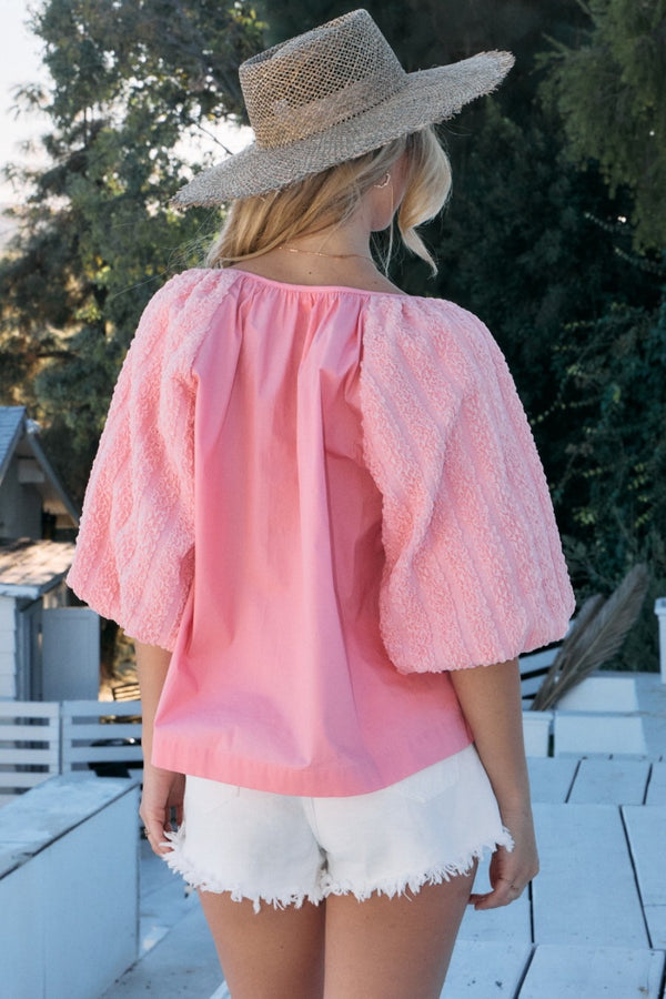 Sweet as Candy Bubble Sleeve Blouse in Pink in Misses and Curvy