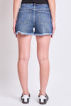 Taylor High Rise Fray Hem Shorts in Dark Wash
