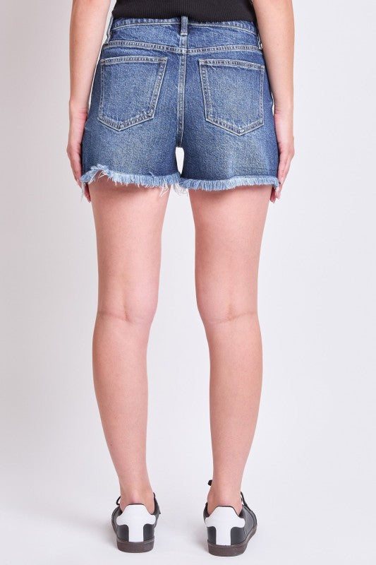 Taylor High Rise Fray Hem Shorts in Dark Wash