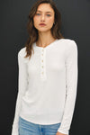 A Great Choice Modal Classic Ribbed Henley Top in Off White