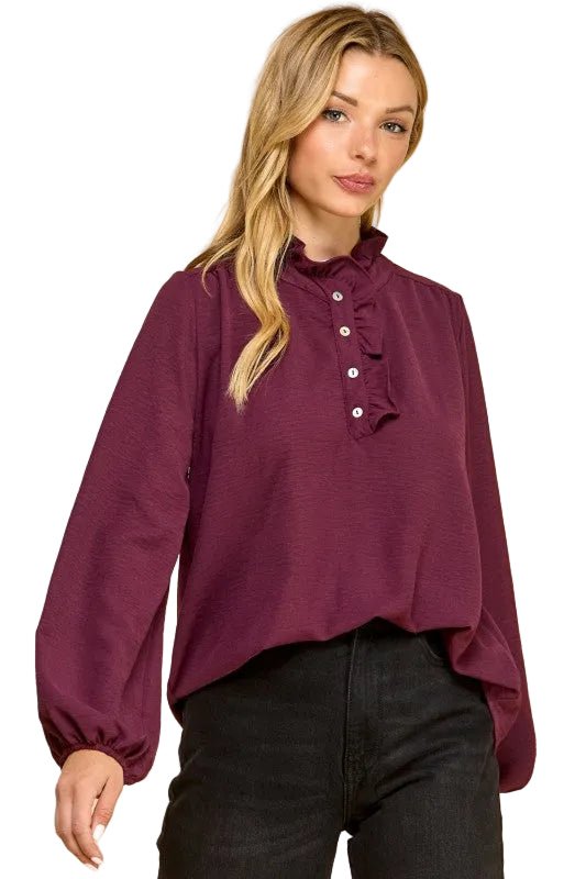 Juliette Ruffle Trim Blouse in Raisin