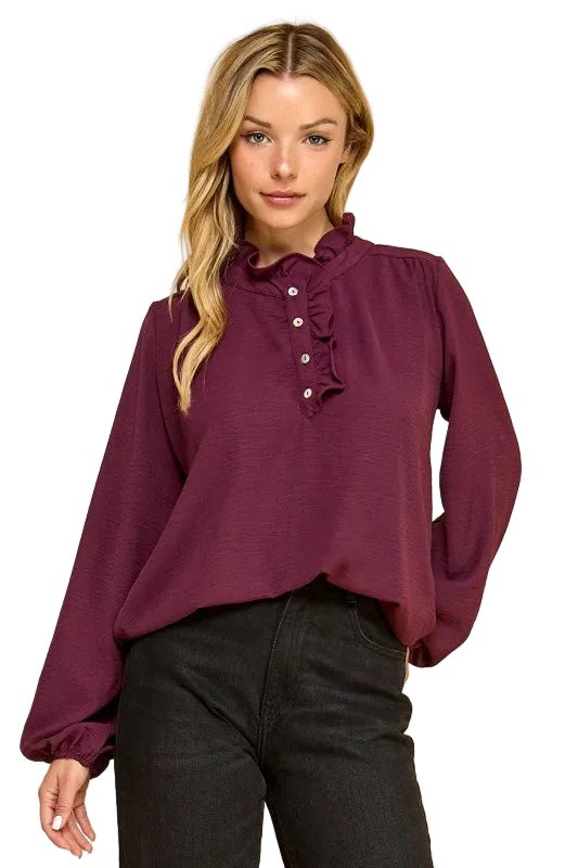 Juliette Ruffle Trim Blouse in Raisin