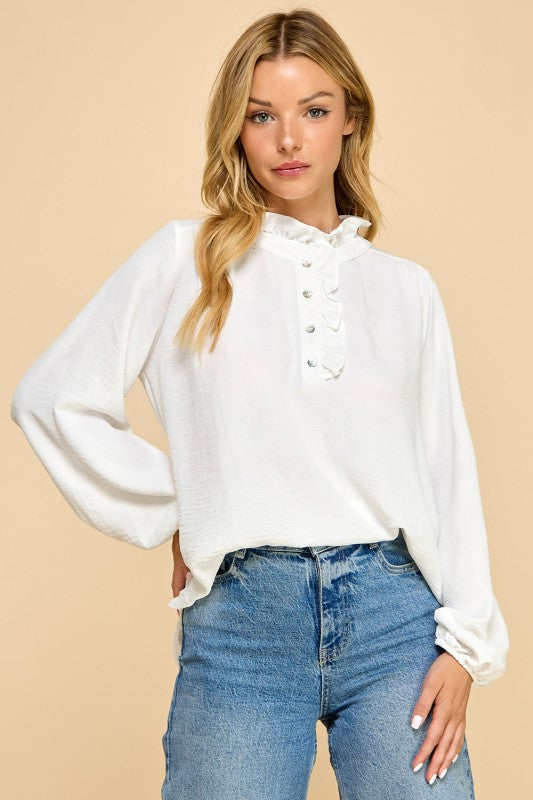 Juliette Ruffle Trim Blouse in Ivory