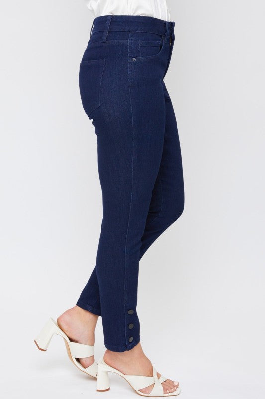 Colette Mid Rise Ankle Jean with Side Snaps in Dark Denim