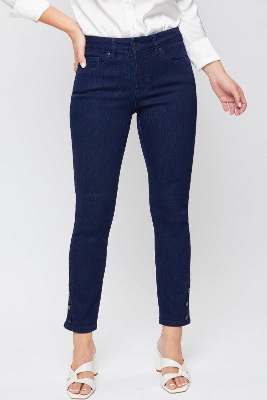 Colette Mid Rise Ankle Jean with Side Snaps in Dark Denim