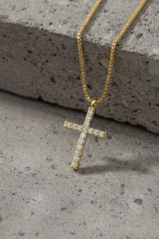 Heavenly CZ Cross Pendant Necklace in Gold