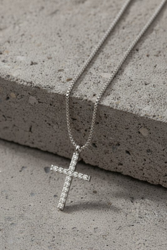 Heavenly CZ Cross Pendant Necklace in Silver