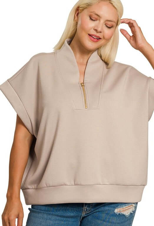 Casual Confidence Scuba High Neck Top in Ash Mocha - Curvy