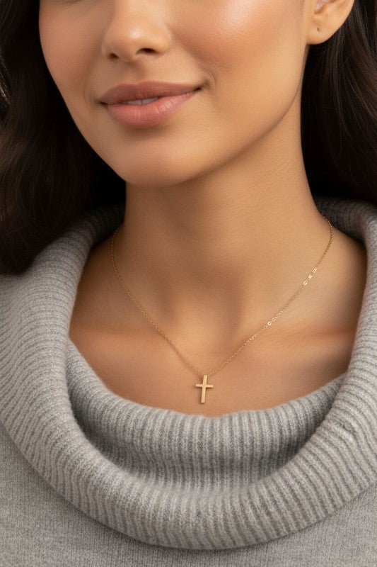 Divinity Stainless Steel Cross Necklace in Gold