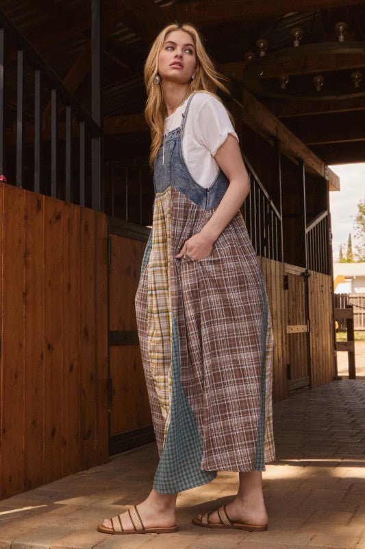 Madeline Patchwork Overall Maxi Dress in Denim - Curvy — product image 2