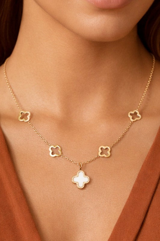 Connie 18K Gold Plated Reversible Clover Quatrefoil Necklace