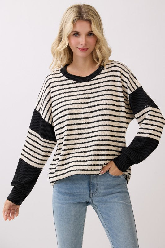 The Stripes Have It Pullover Top in Black
