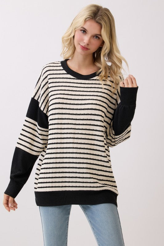 The Stripes Have It Pullover Top in Black