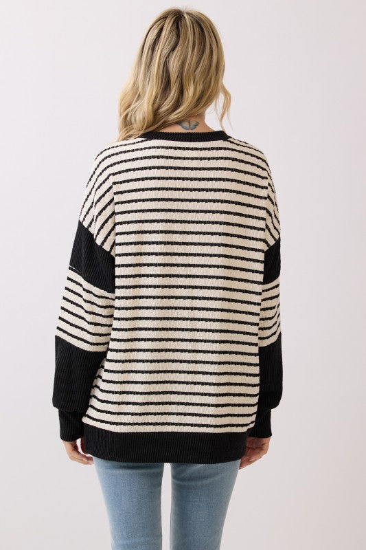 The Stripes Have It Pullover Top in Black